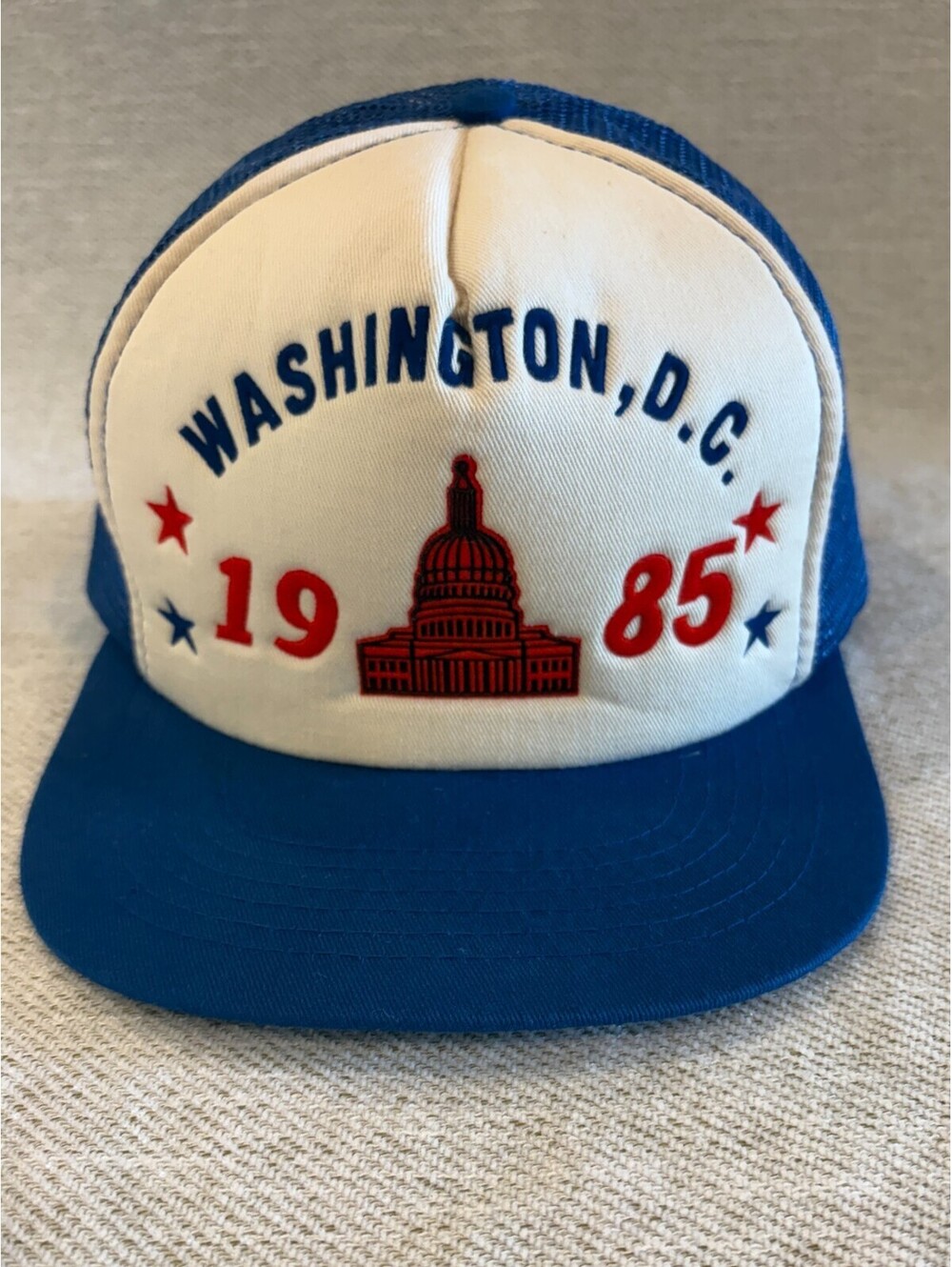 Vintage 1985 Washington DC Capitol Building Trucker Hat Snapback Blue Foam VTG